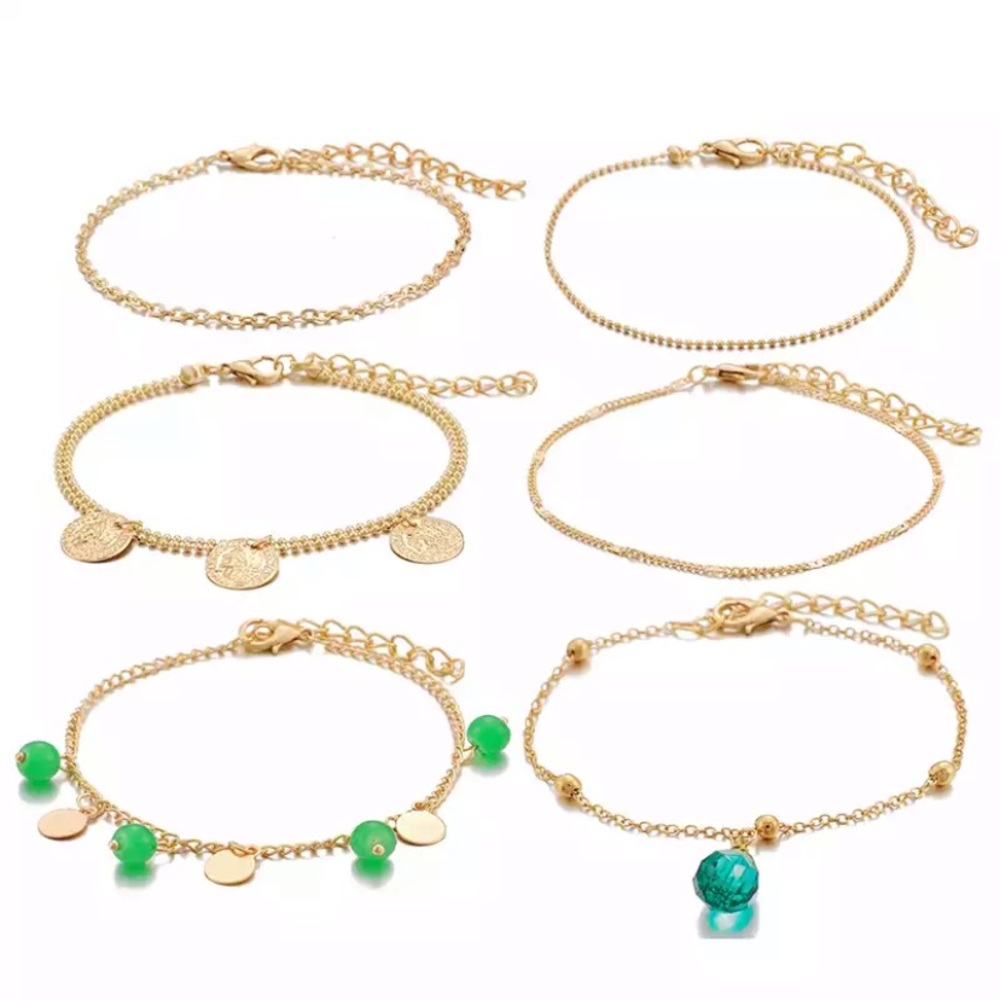 Gold Chain Bead Crystal Boho Bracelet Set - Picture 3 of 6